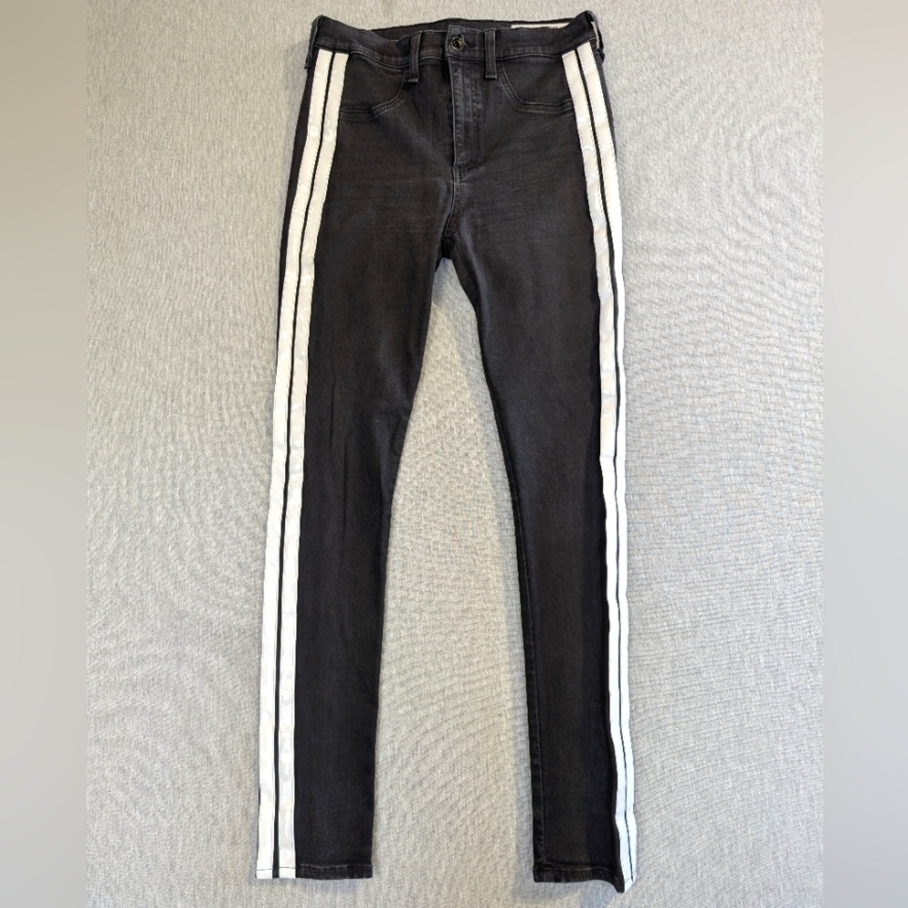 Rag & Bone High Rise Jeans Women's 29 Black Tuxedo White Stripes Skinny Leg